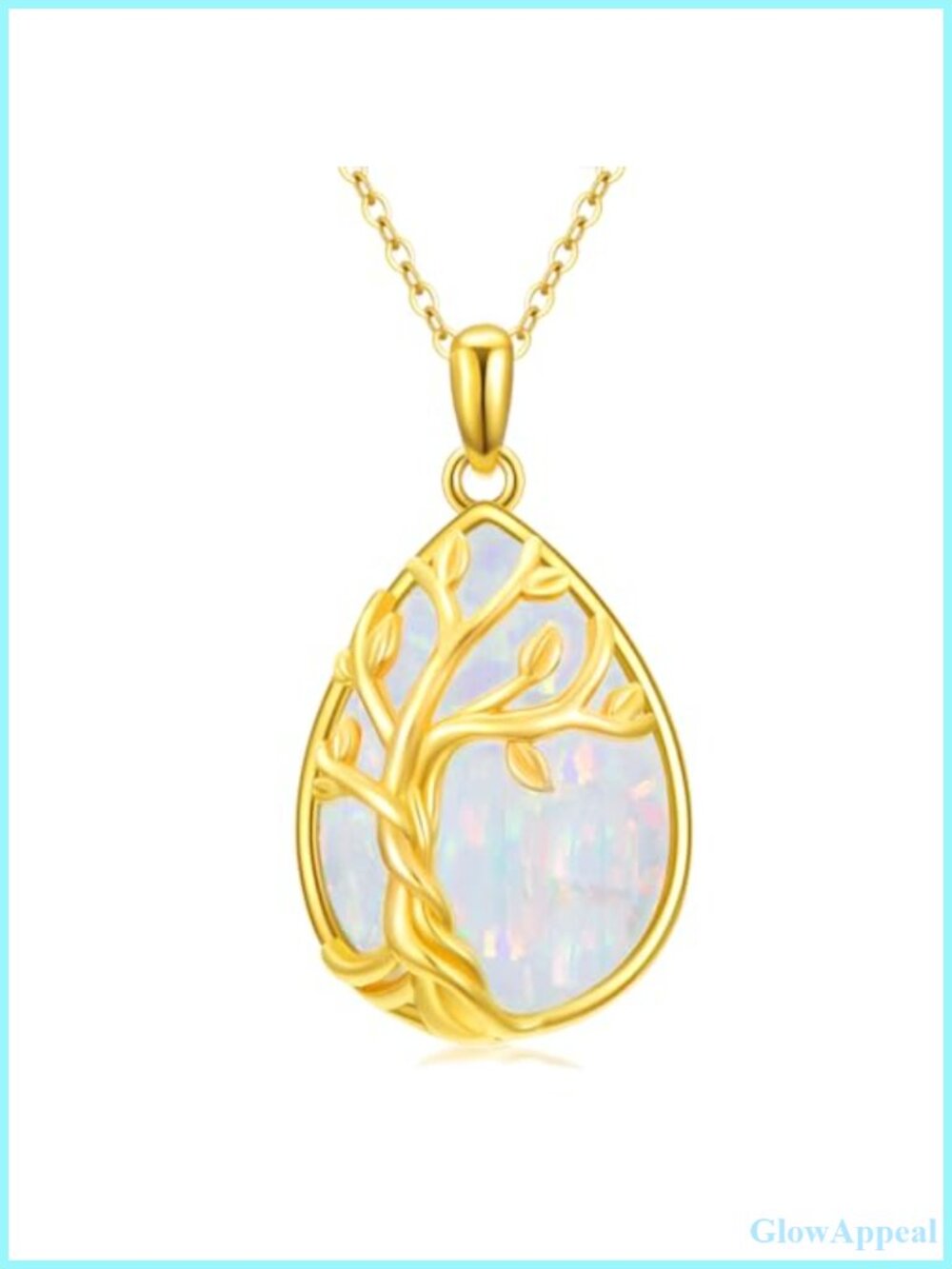 14K Gold Opal Tree of Life Pendant Necklace Fine Jewelry